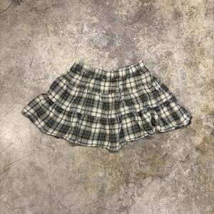 Y2K Plaid Mini Skirt, Green and Cream Tiered Ruffle, Size XL